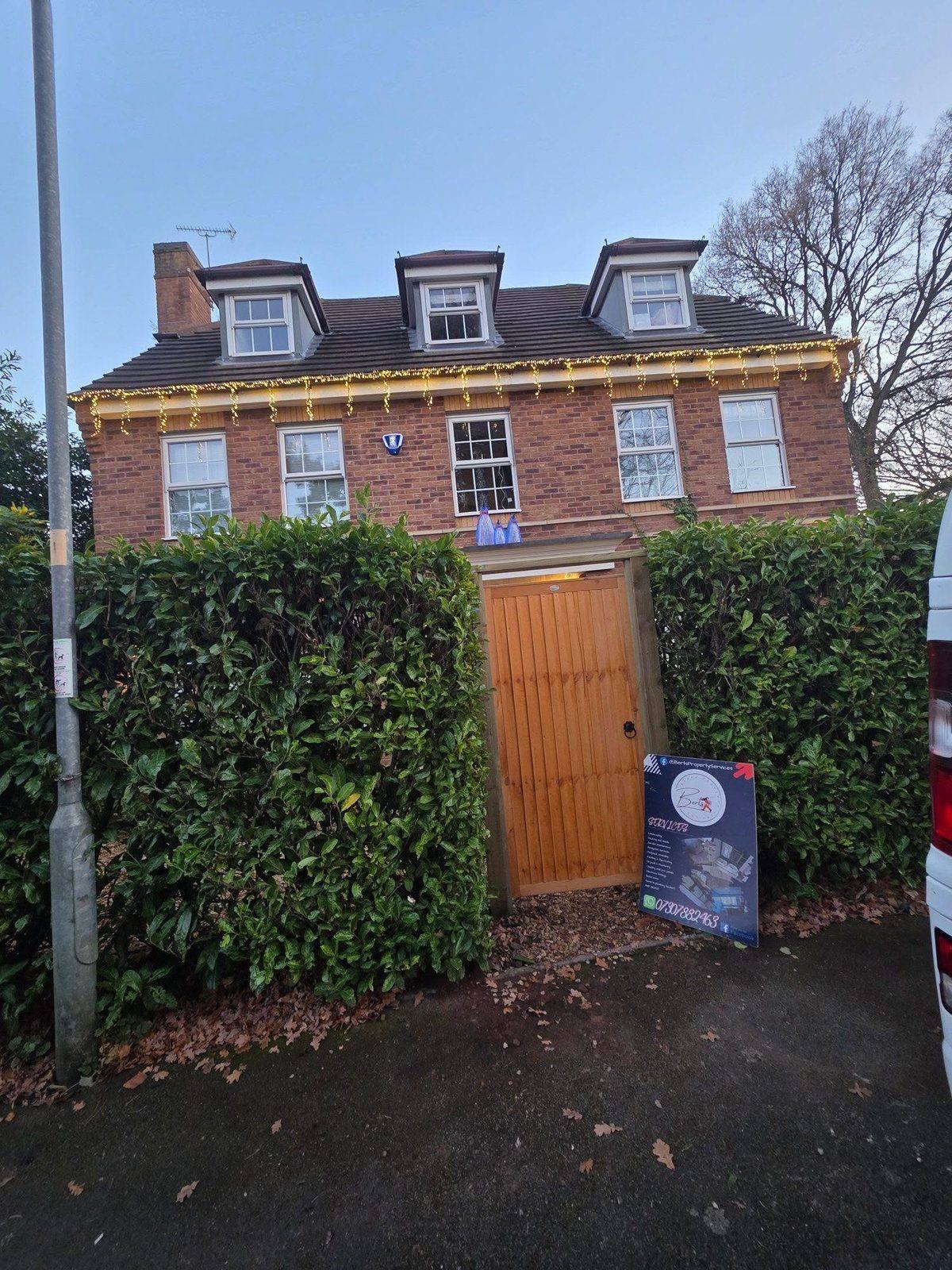 A Birmingham property maintained by Bert's Property Services, decorated with festive lighting along the roofline