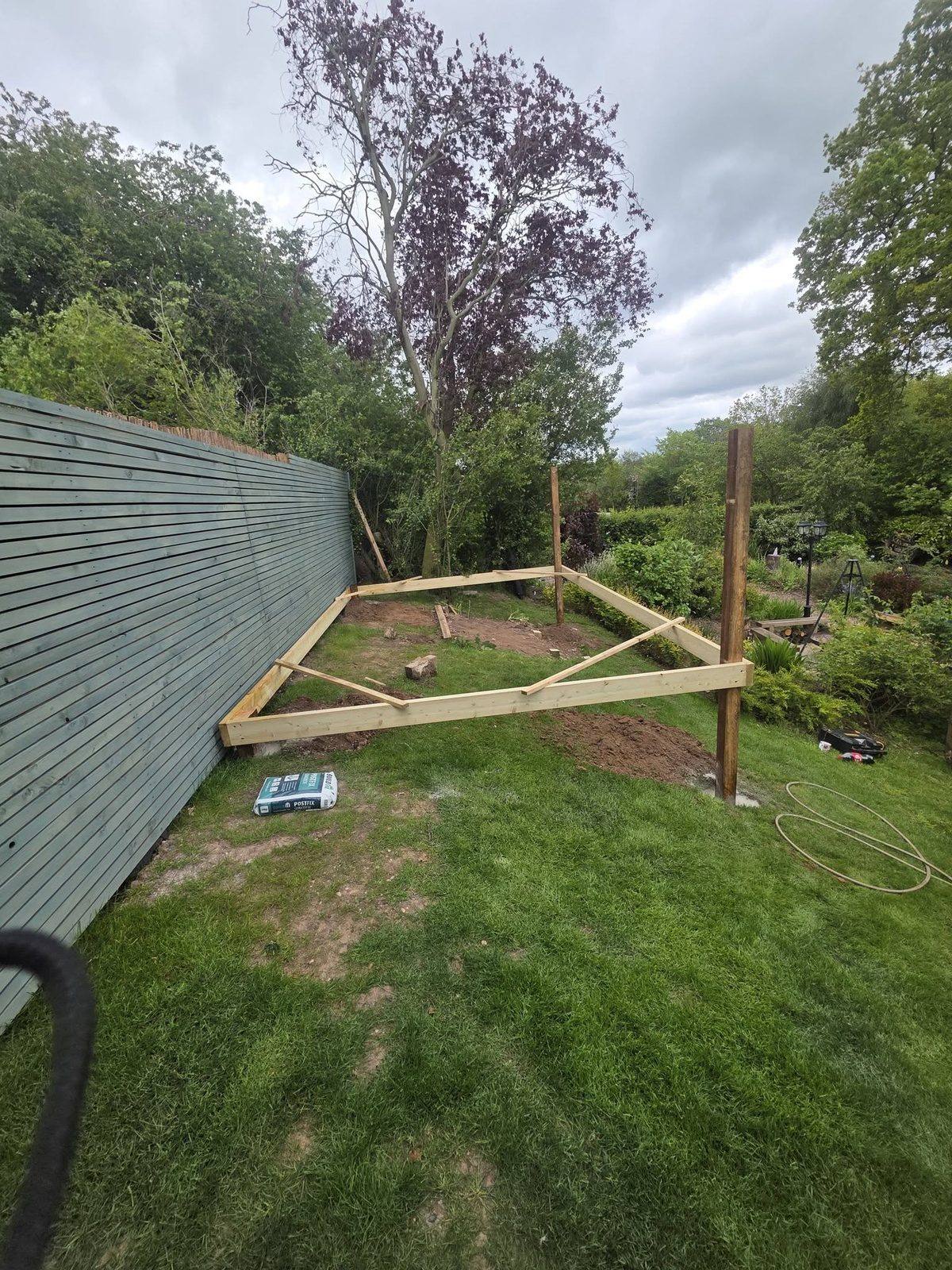 Garden clearance and fence frame under construction