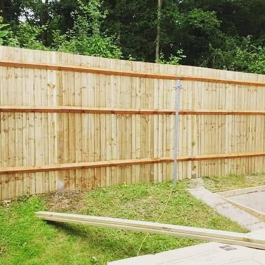 New timber fence panels bordering a garden lawn