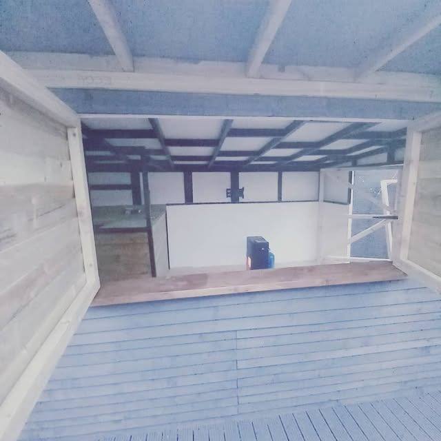 Timber frame of a garden room under construction