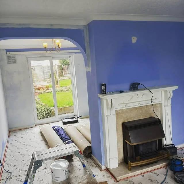 Living room refit including fireplace and decorating